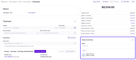 Notes section on estimates