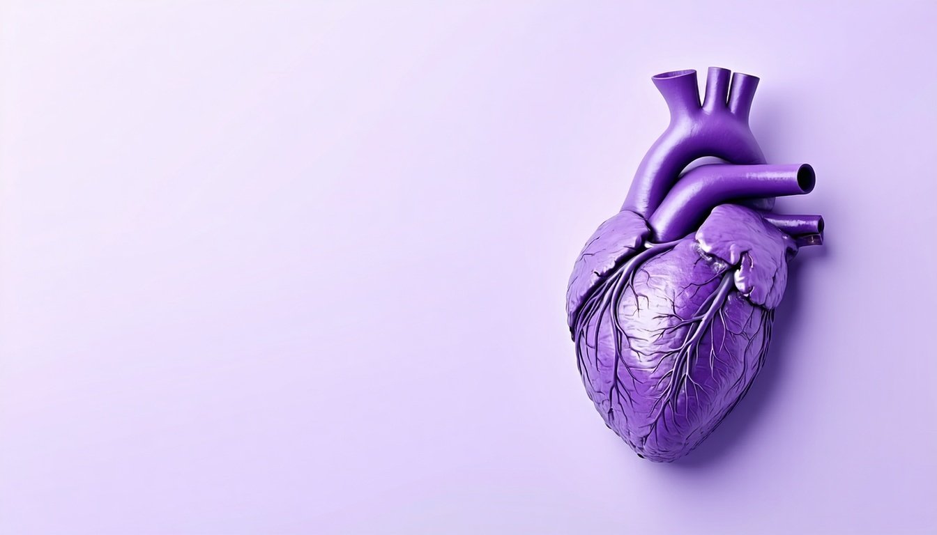 extremely light purple background that is blank on the left half of the image that fades into a medical diagram of a heart near the center of the imag-3