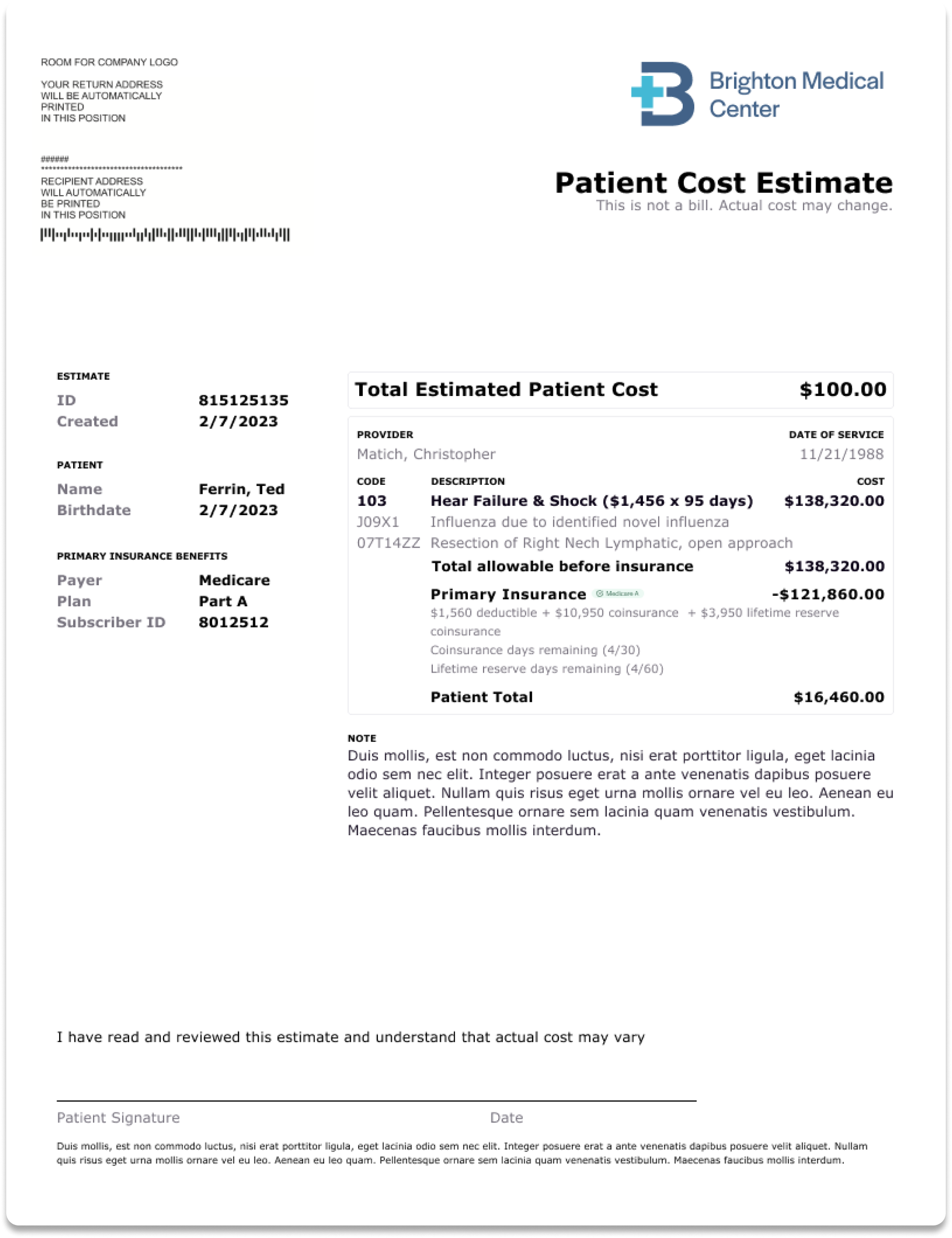 Hospital estimate image landing page