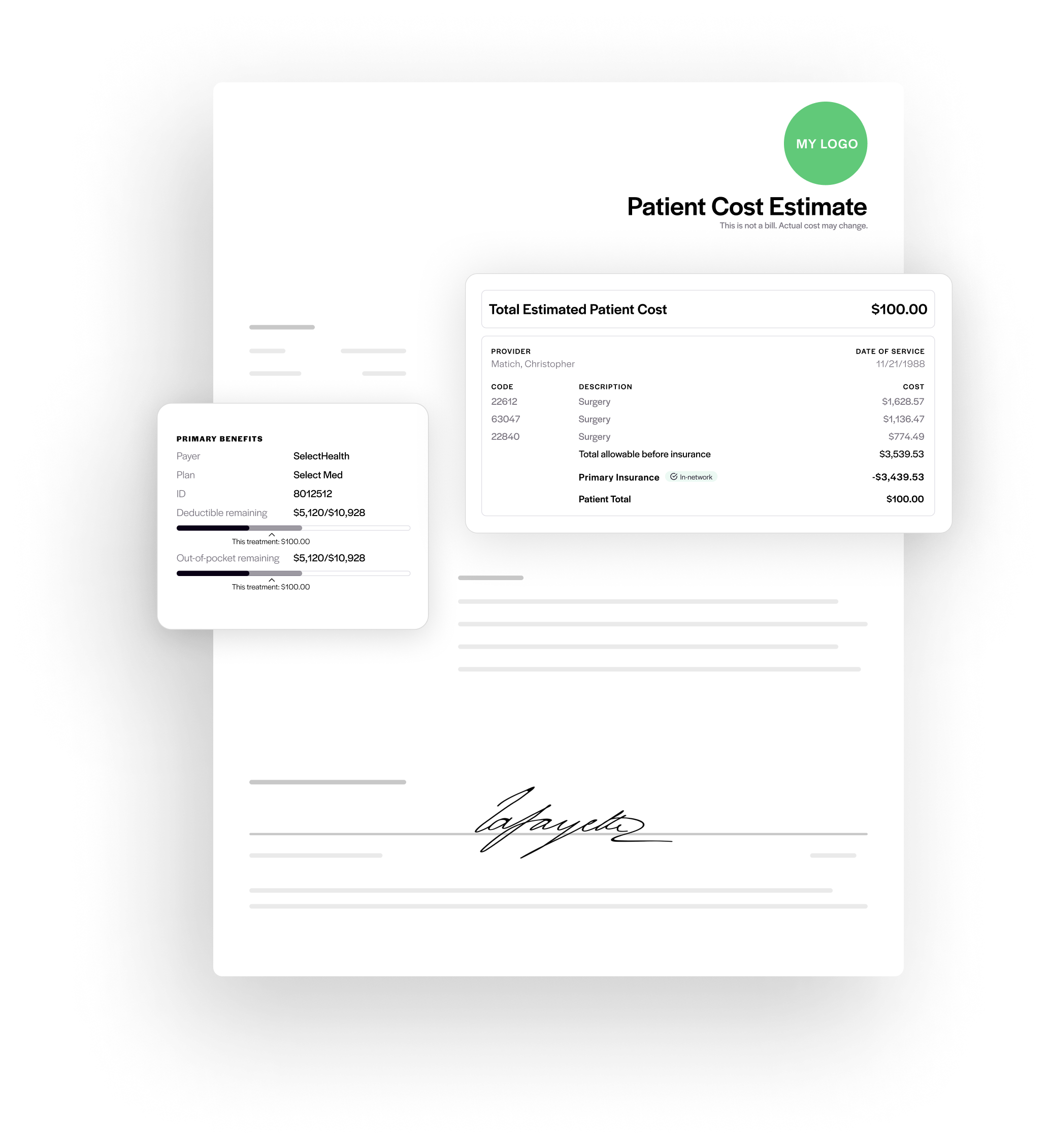 Animated Estimate of patient costs image